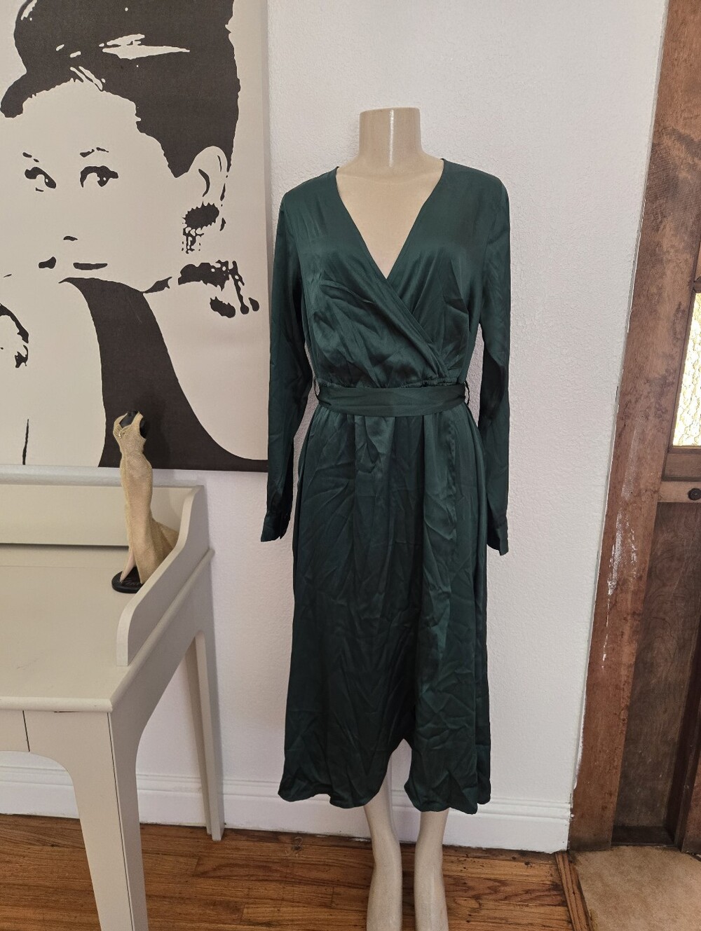 NWT Limited Collection Womens Elegant Deep Green Wrap Midi Dress Size 14(L/XL)